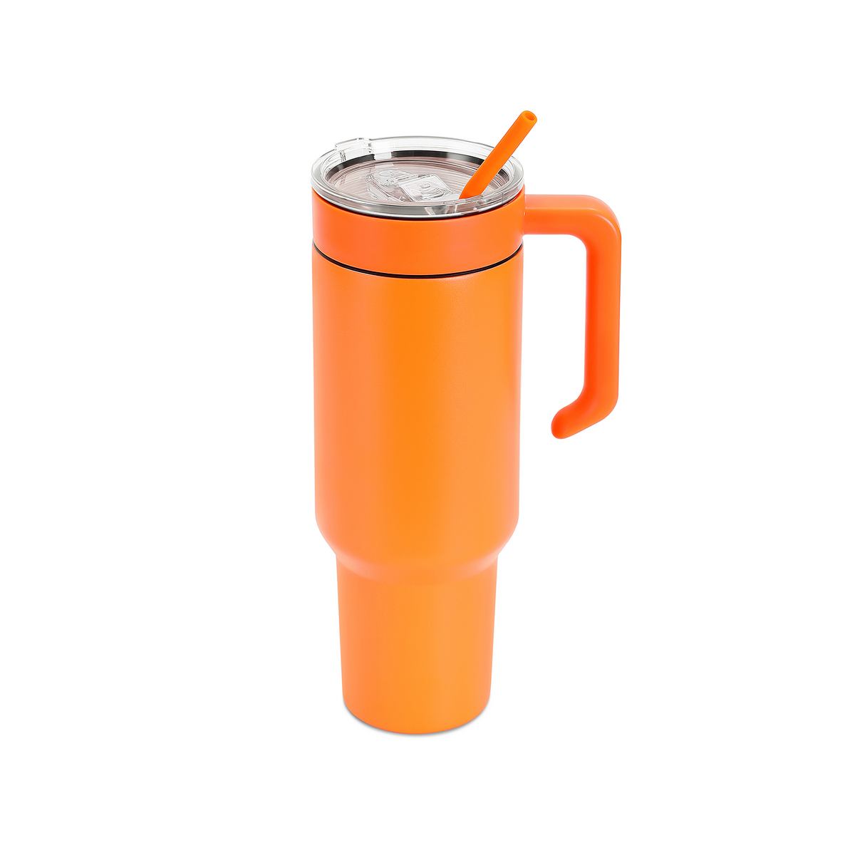 Orange 40 oz. tumbler with a matching twist-on handle