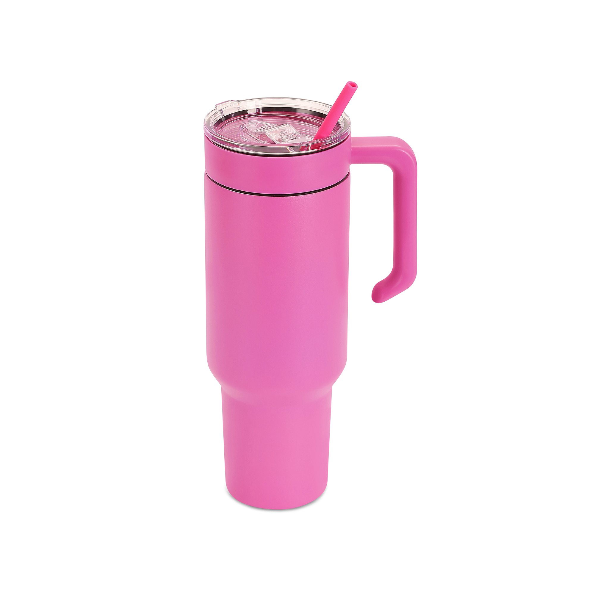 Pink 40 oz. tumbler with a matching twist-on handle