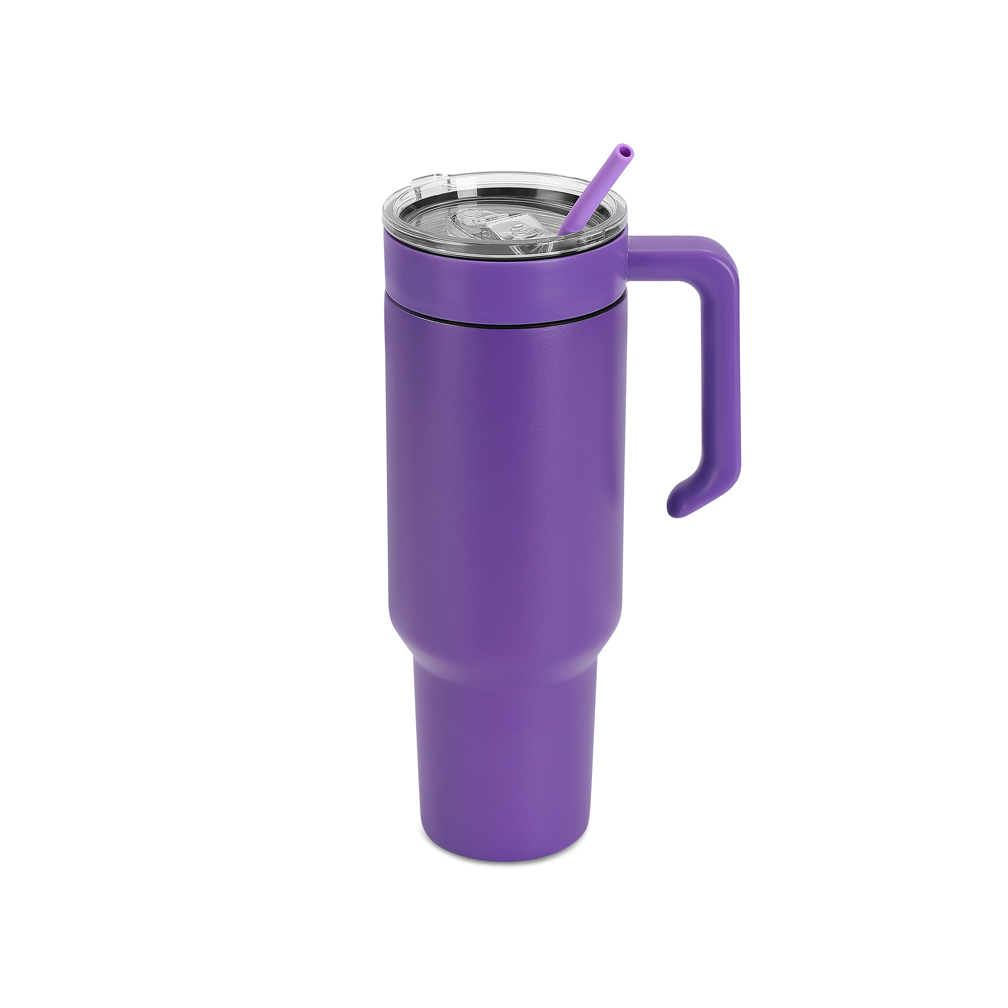 Purple 40 oz. tumbler with a matching twist-on handle
