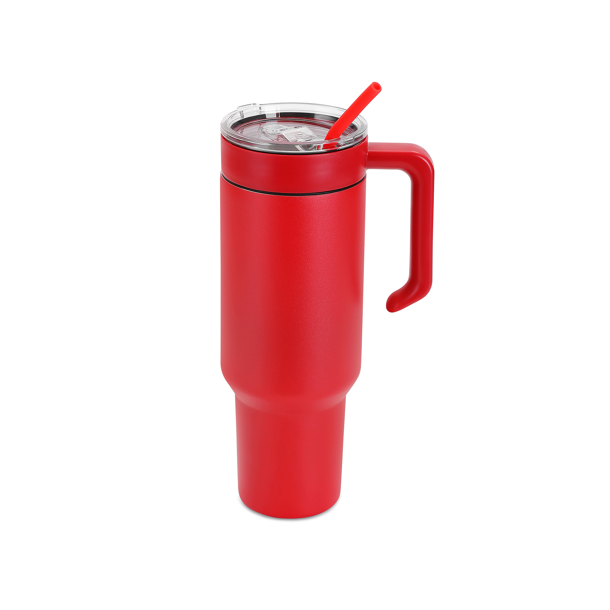 Red 40 oz. tumbler with a matching twist-on handle