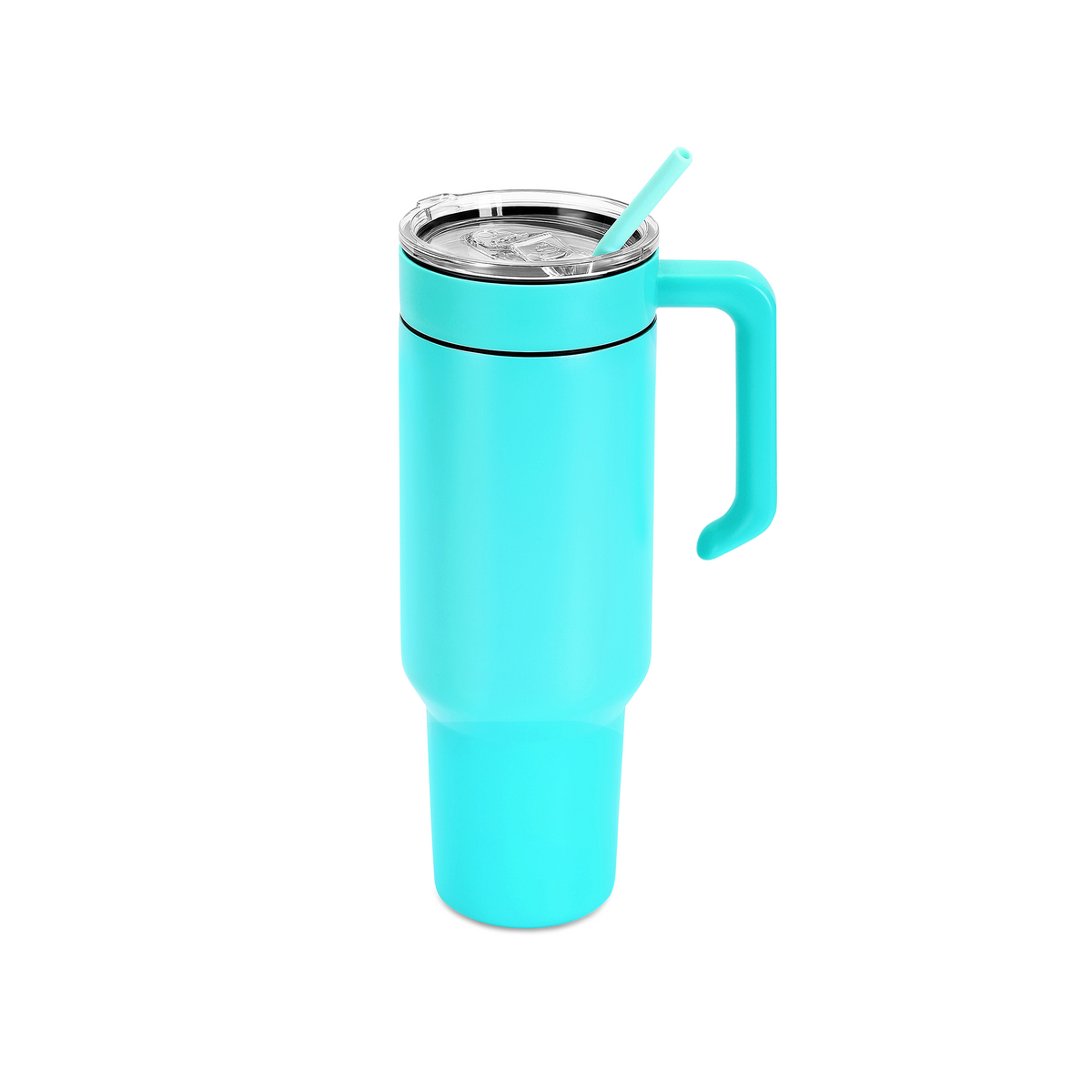 Teal 40 oz. tumbler with a matching twist-on handle