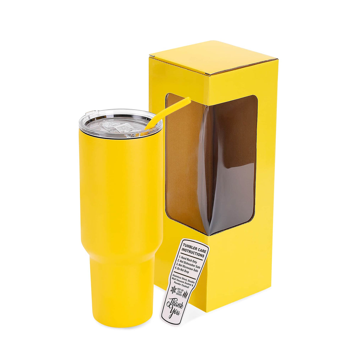 Yellow 40 oz. powder coated tumbler with its gift box