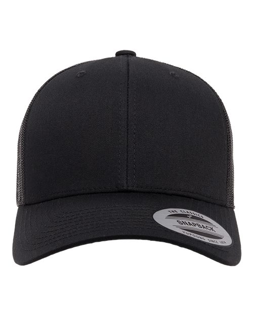 Black YP Classics 6606 six-panel mesh back cap — custom patch trucker hat