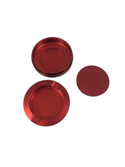 Red aluminum dip can with a screw-on lid
