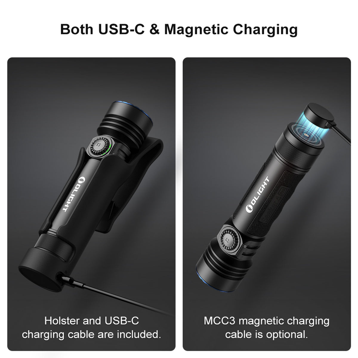 Seeker 4 Pro charges by USB-C in its holster or by MCC3 magnetic cable