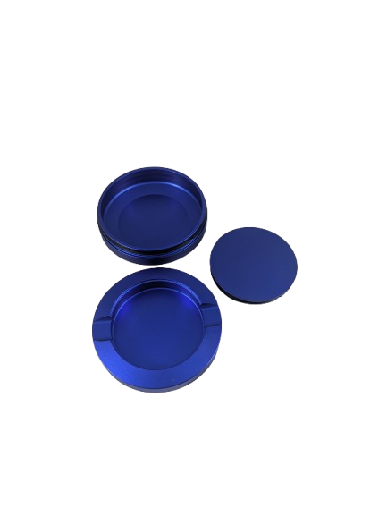 Blue aluminum dip can with a screw-on lid