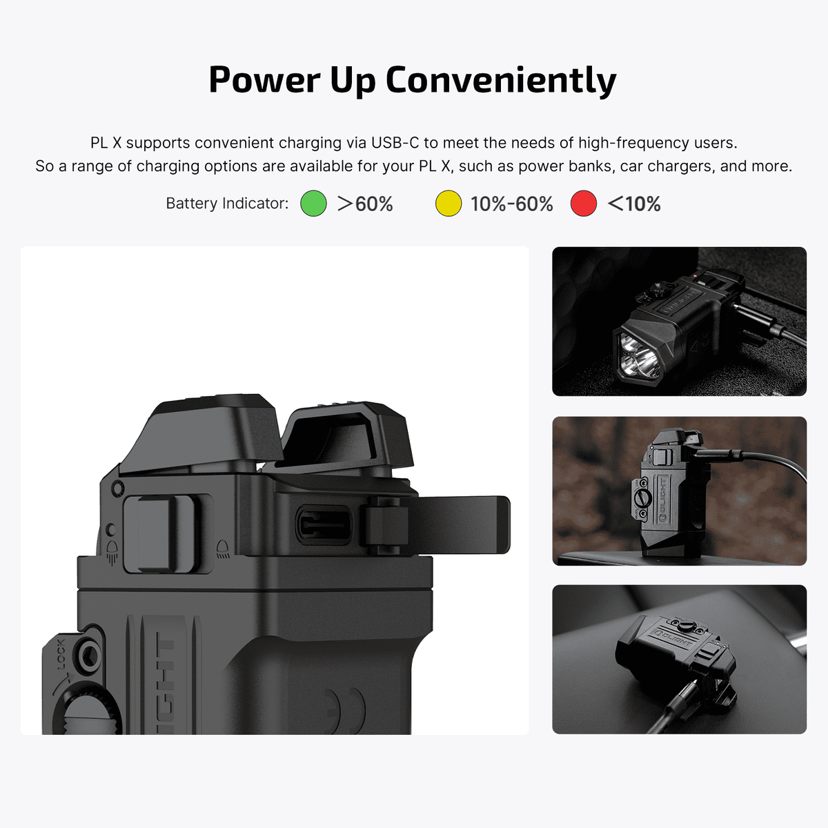 Olight PL X USB-C charging port and battery indicator