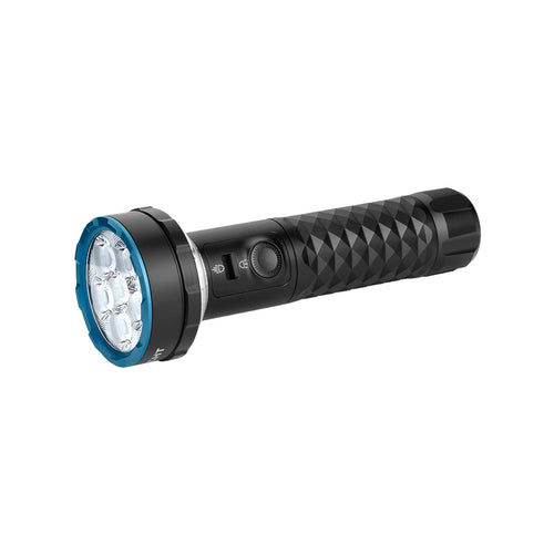 Olight Prowess flashlight in Black, angled view of the six-LED head and diamond-textured grip