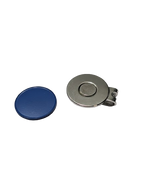 Blue magnetic hat clip with a removable round golf ball marker