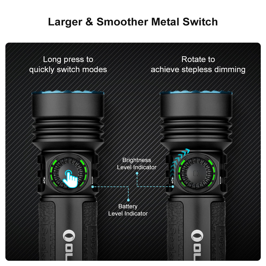 Seeker 4 Pro metal switch: long press to change modes, rotate for stepless dimming