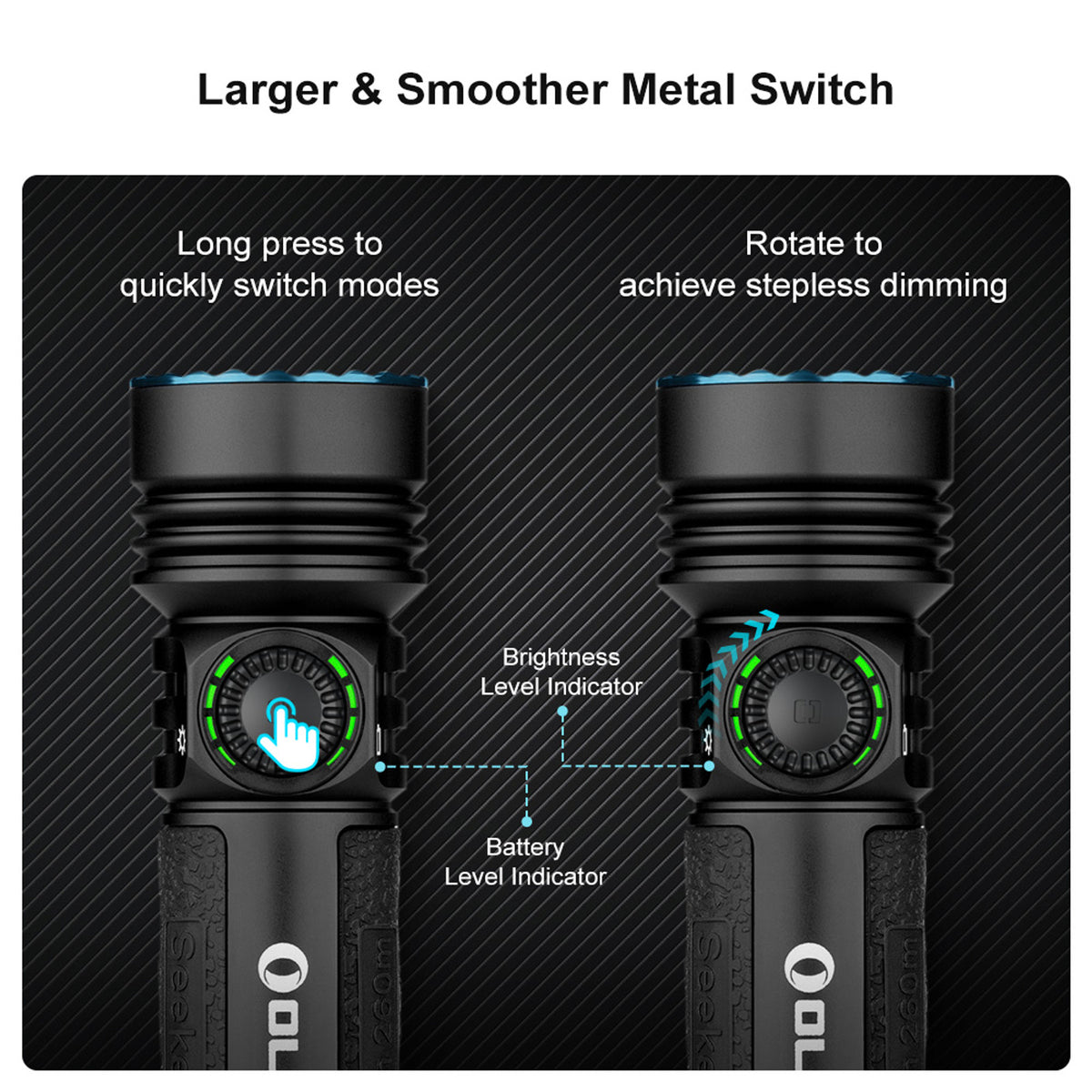 Seeker 4 Pro metal switch: long press to change modes, rotate for stepless dimming