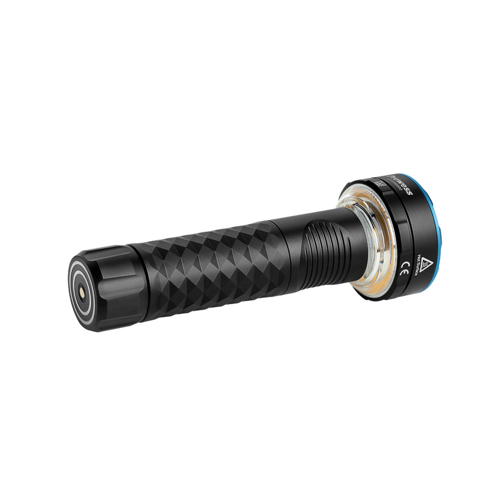Black Prowess side view showing the warm white reverse light end