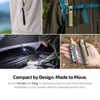 Baton Ultra carried in a pocket, on a pack and used under a car hood