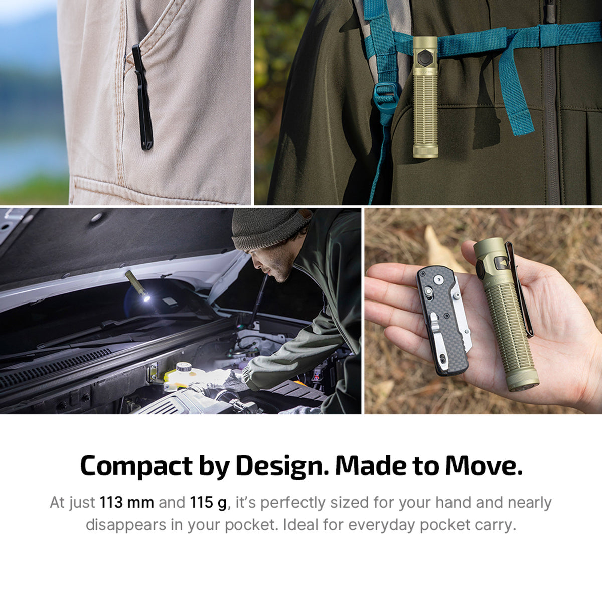 Baton Ultra carried in a pocket, on a pack and used under a car hood