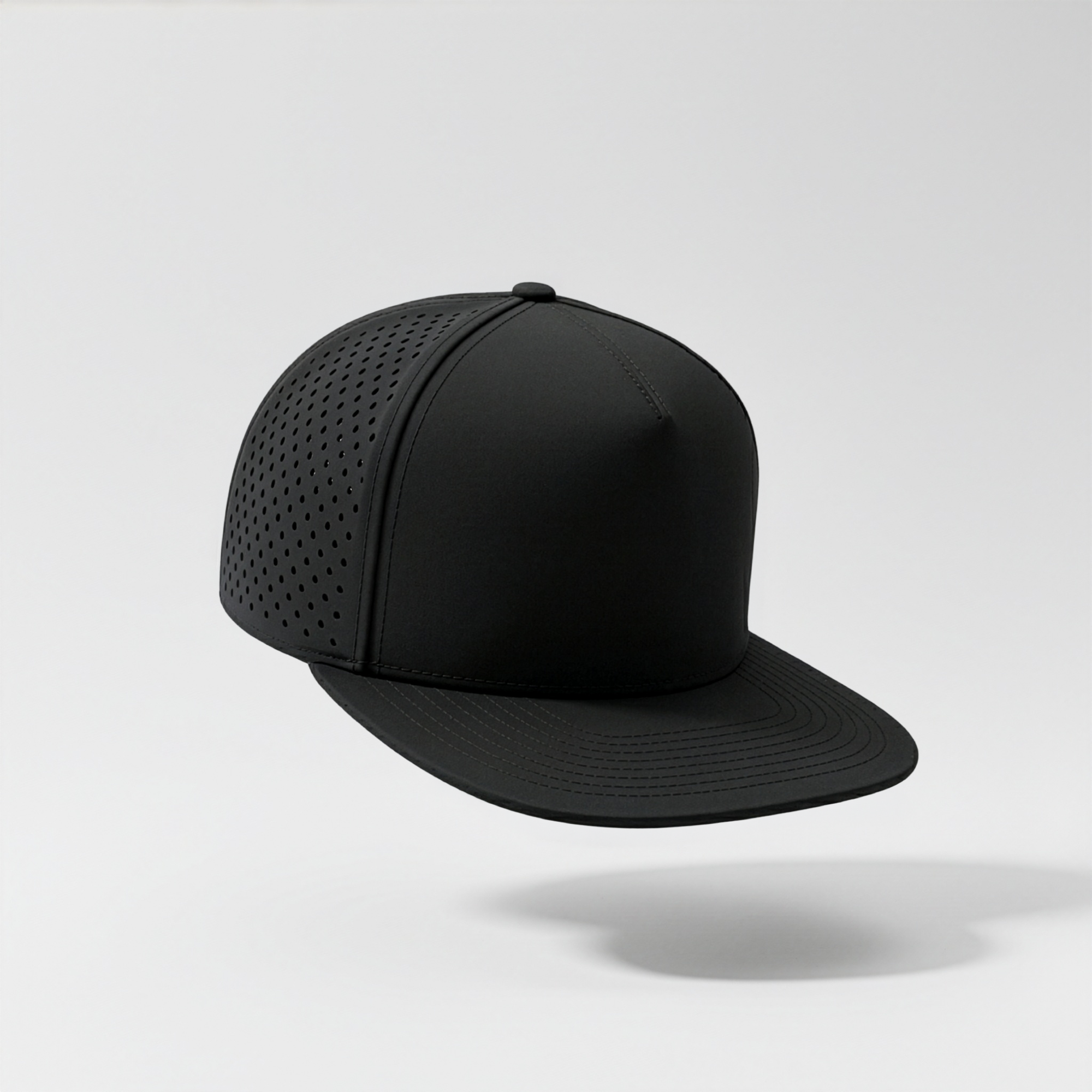 Black P5 Flat five-panel flat bill snapback — custom patch streetwear hat by Anyrope