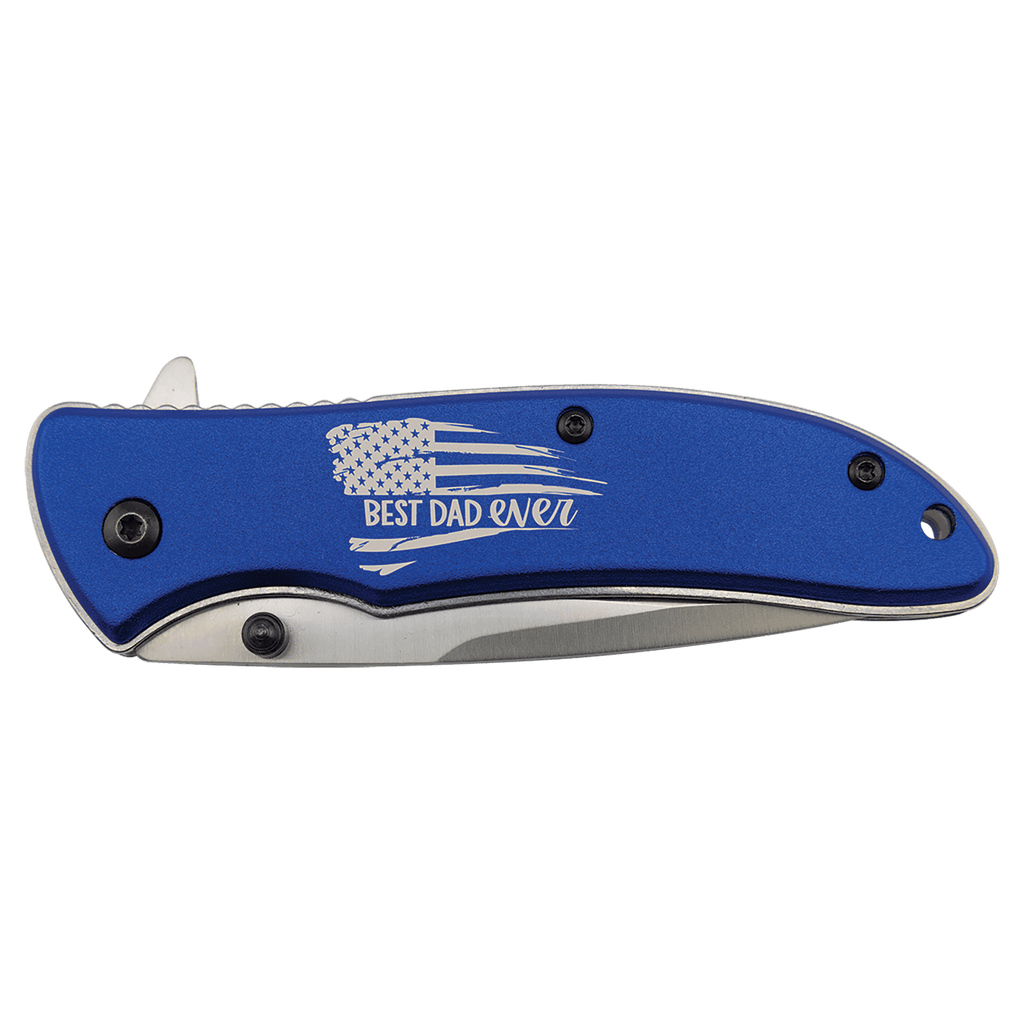 Blue everyday carry pocket knife with anodized aluminum handle
