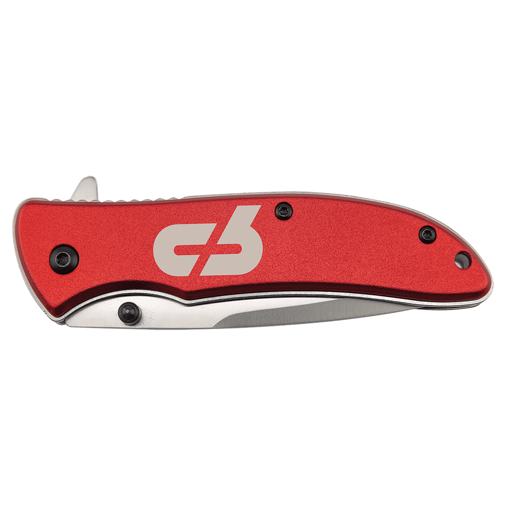 Red everyday carry pocket knife with anodized aluminum handle