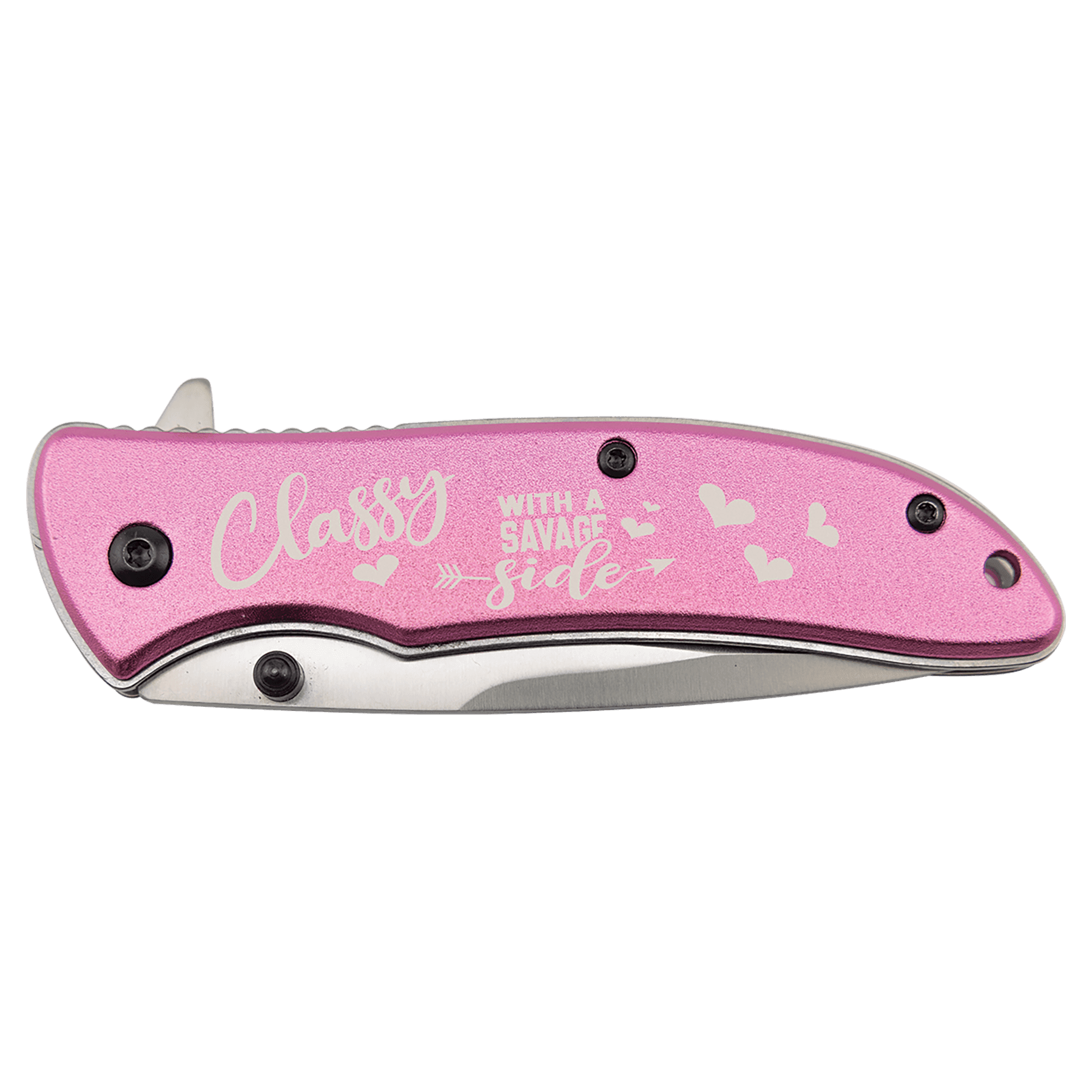 Pink everyday carry pocket knife with anodized aluminum handle