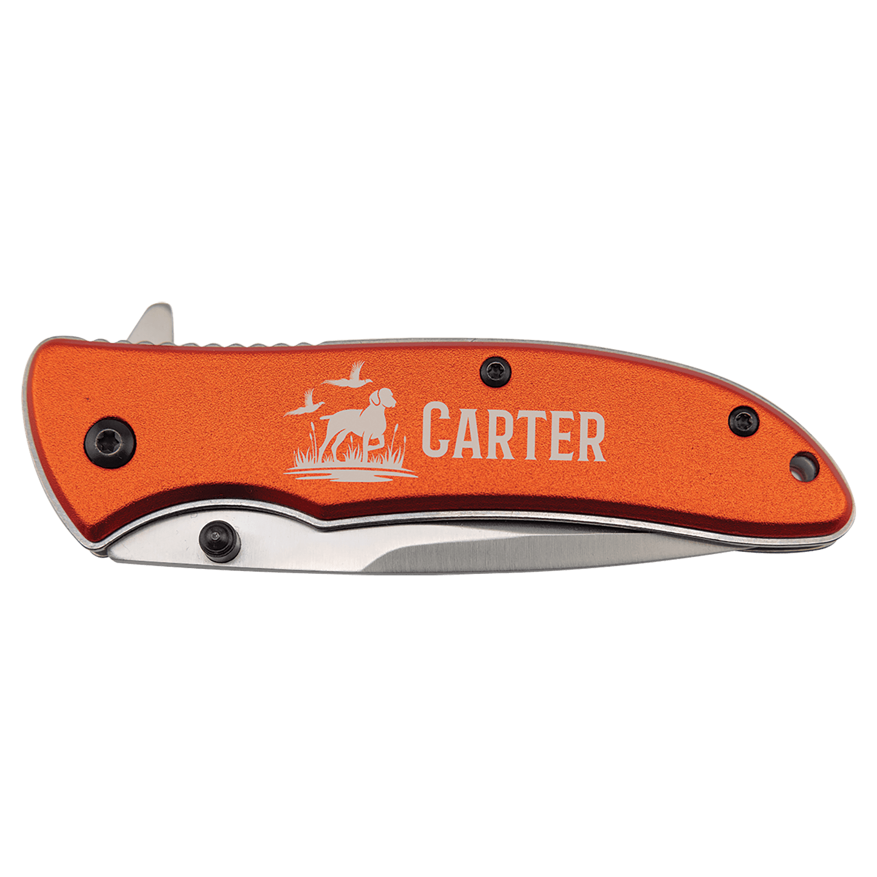Orange everyday carry pocket knife with anodized aluminum handle