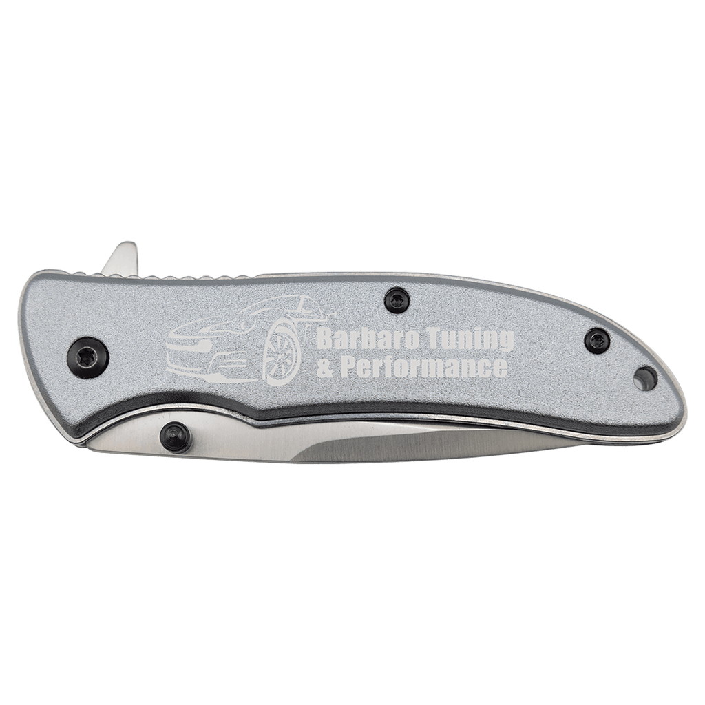 Gray everyday carry pocket knife with anodized aluminum handle