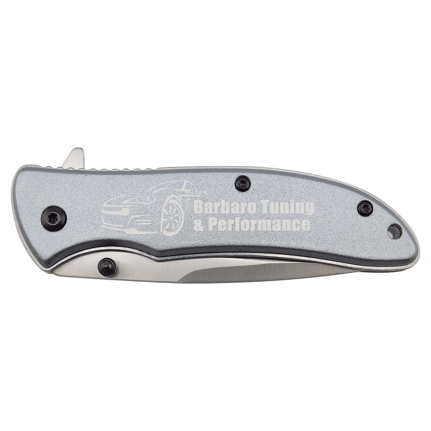 Gray everyday carry pocket knife with anodized aluminum handle
