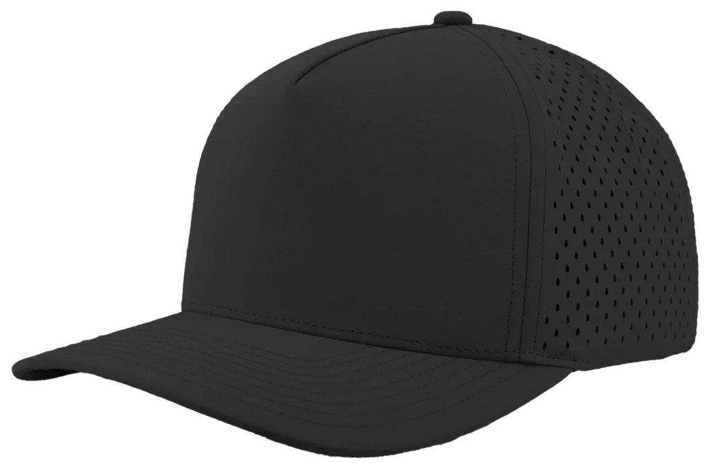 Black Zapped Blackhawk five-panel perforated performance cap — custom patch work hat