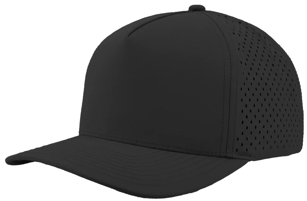Black Zapped Blackhawk five-panel perforated performance cap — custom patch work hat