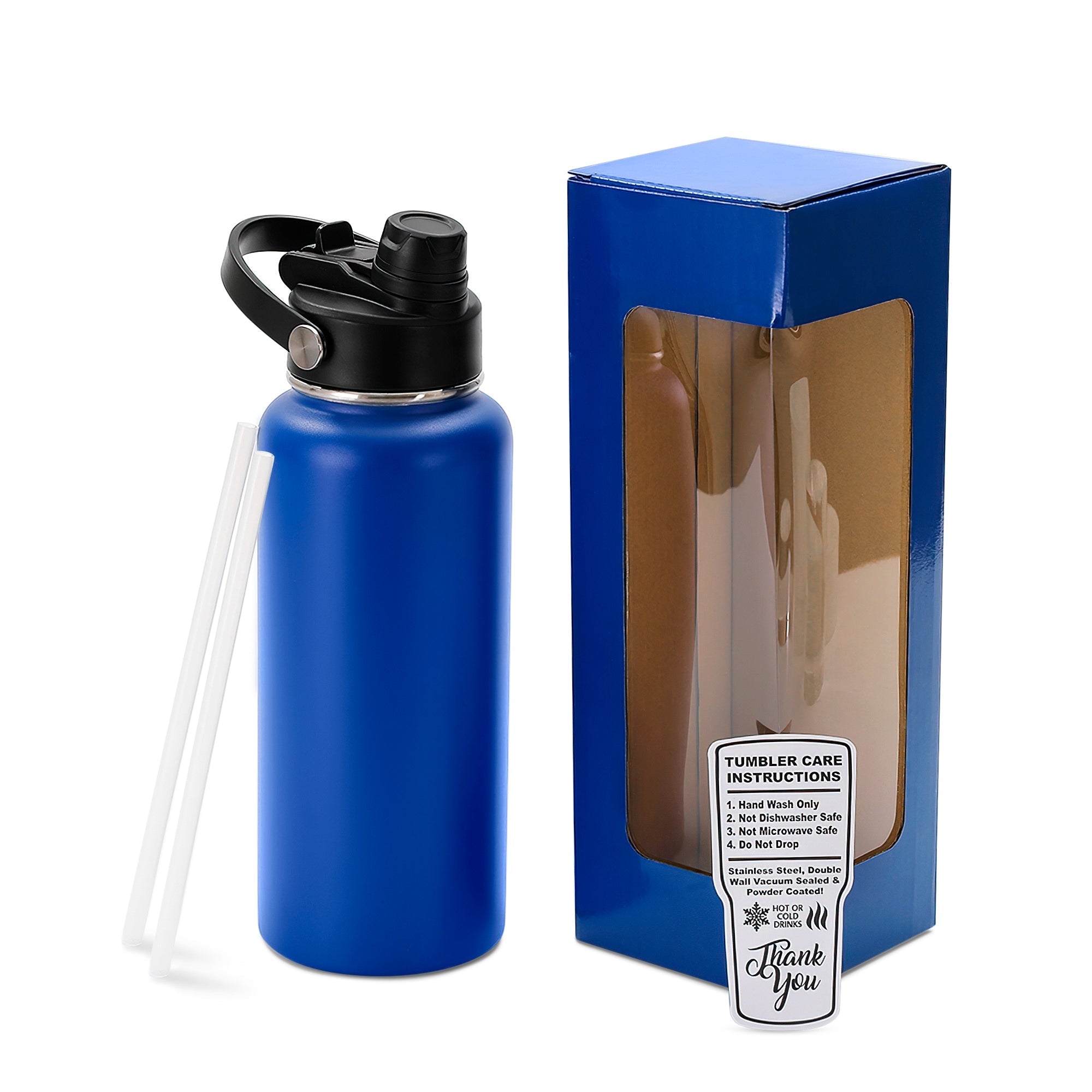 Blue 32 oz. insulated water bottle with sport lid and gift box