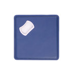 Navy leatherette coaster with a built-in bottle opener