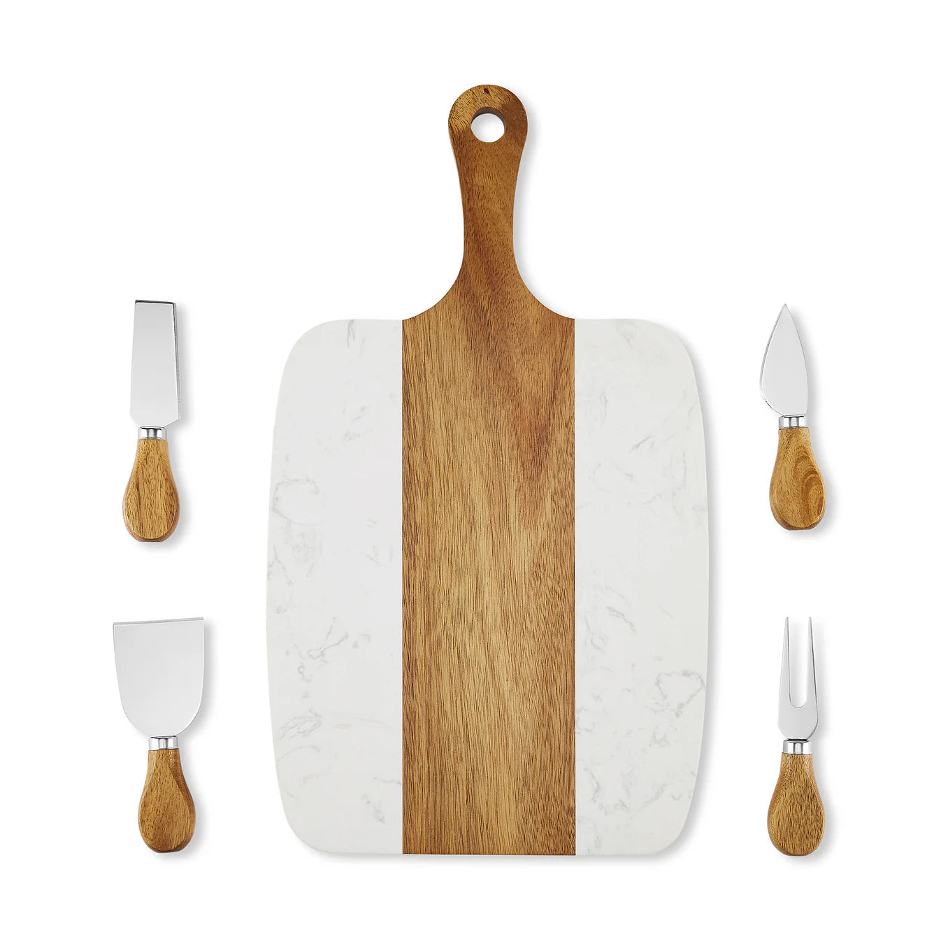 Marble and Acacia Wood Serving Board with 4-piece knife set
