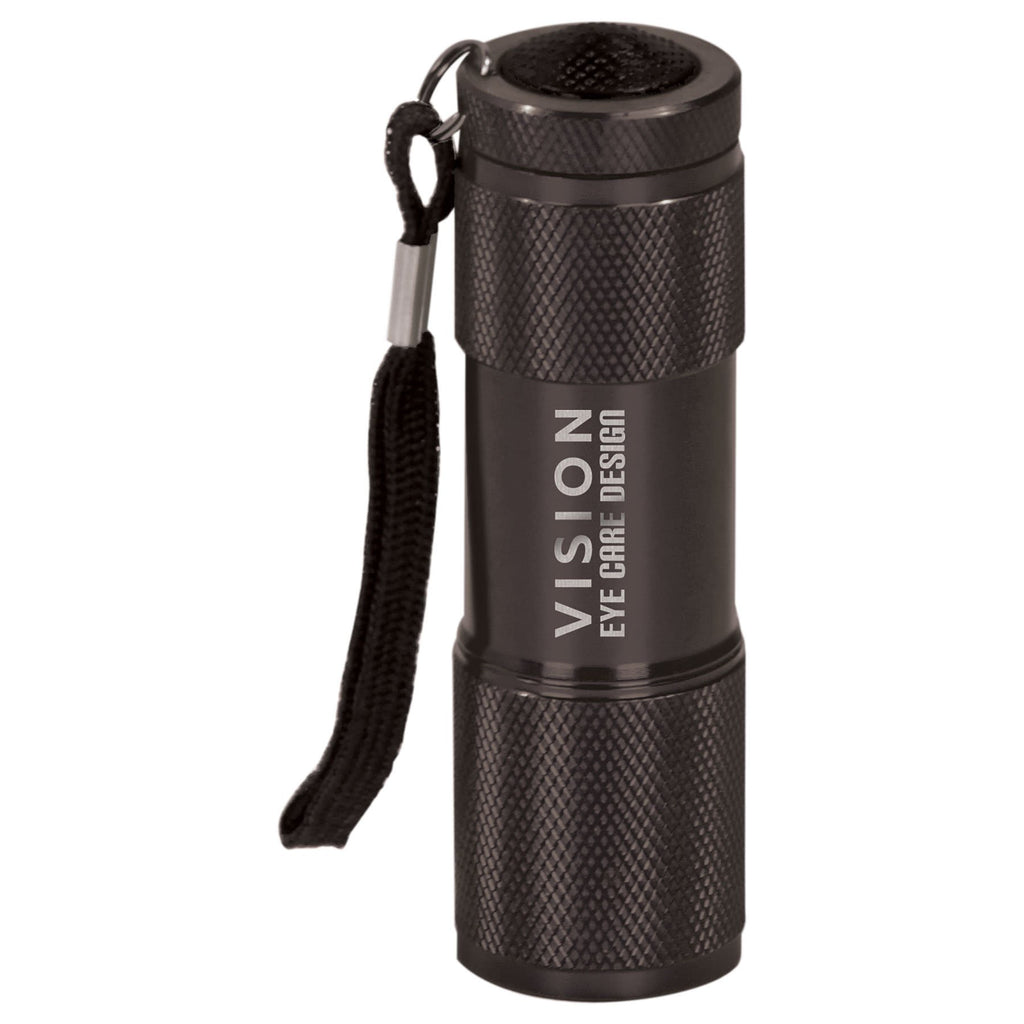 Black anodized aluminum 9-LED flashlight with a wrist strap