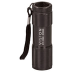 Black anodized aluminum 9-LED flashlight with a wrist strap