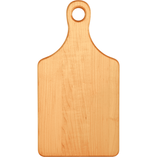 Flat maple paddle cutting board with handle, 13 1/2 by 7 inches, unengraved