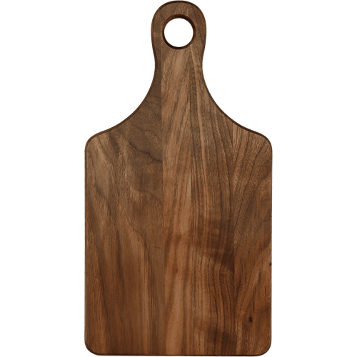 Flat walnut paddle cutting board with handle, 13 1/2 by 7 inches, unengraved