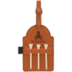 Rawhide leatherette golf bag tag with three wooden tees