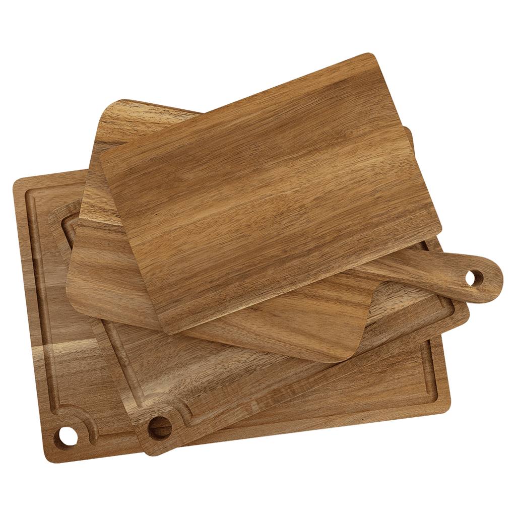 Acacia cutting boards stacked, alternate angle