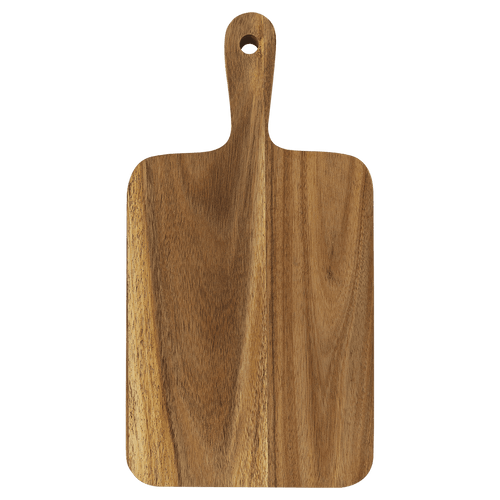 Flat acacia paddle cutting board with handle, 13 1/2 by 7 inches, unengraved