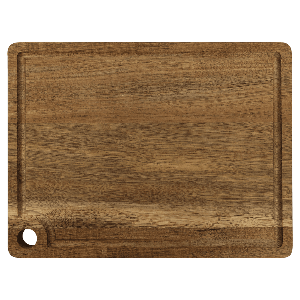 Acacia cutting board with juice groove and corner hang hole, 11 1/2 by 8 3/4 inches, unengraved