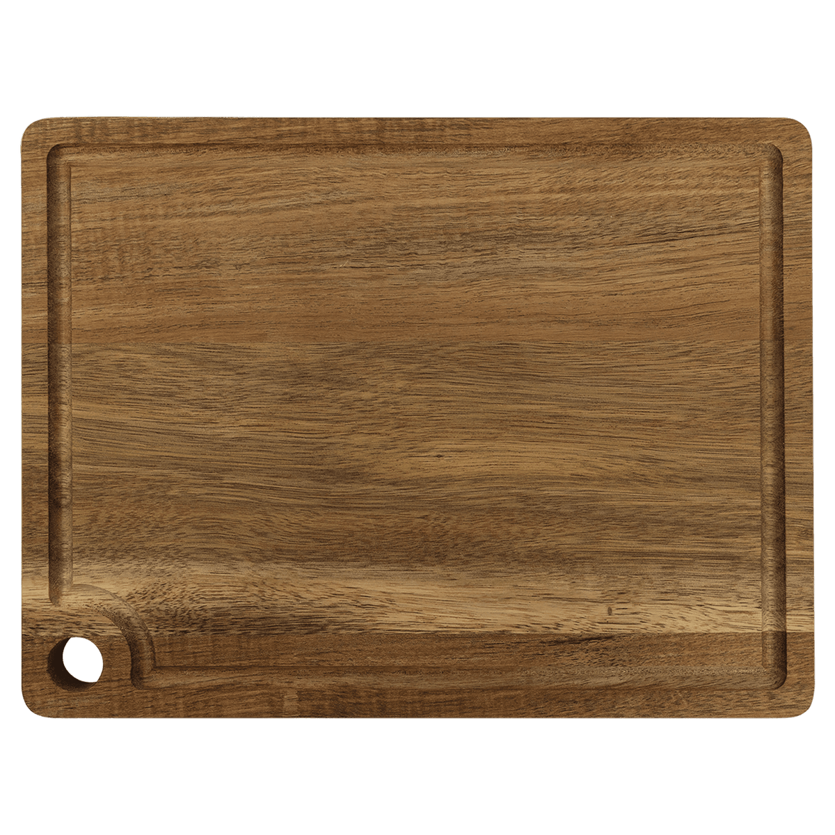 Acacia cutting board with juice groove and corner hang hole, 11 1/2 by 8 3/4 inches, unengraved