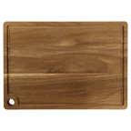 Acacia cutting board with juice groove and corner hang hole, 13 3/4 by 9 3/4 inches, unengraved