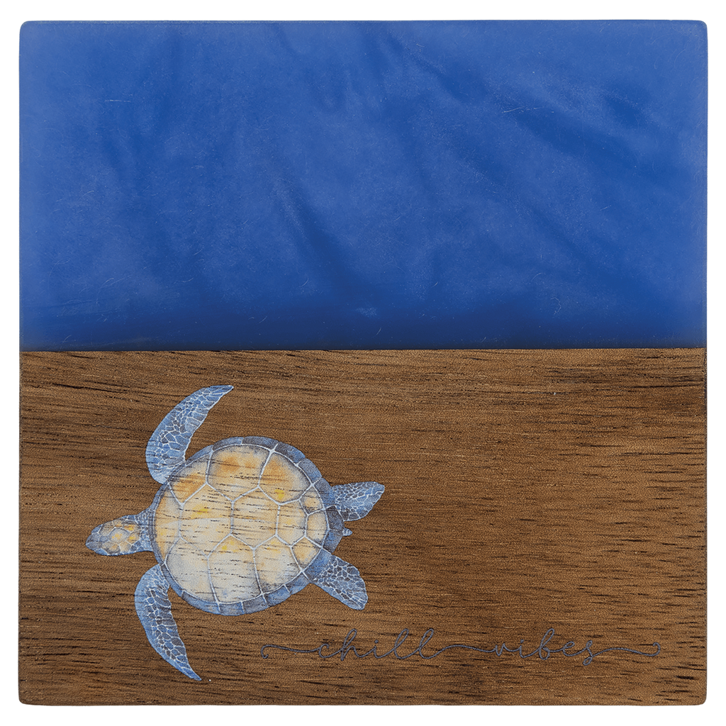 Square acacia wood coaster with blue pearl resin inlay