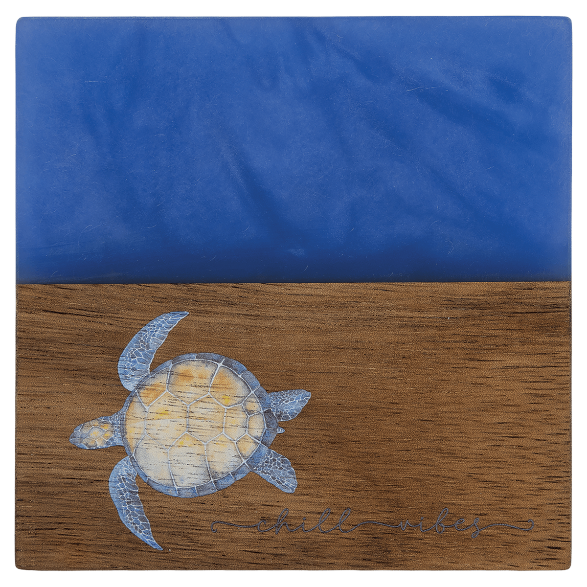 Square acacia wood coaster with blue pearl resin inlay