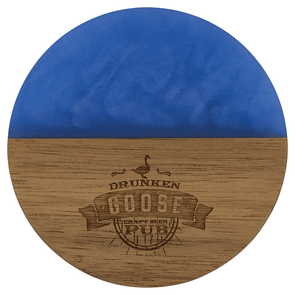 Round acacia wood coaster with blue pearl resin inlay