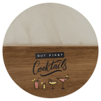 Round acacia wood coaster with white pearl resin inlay