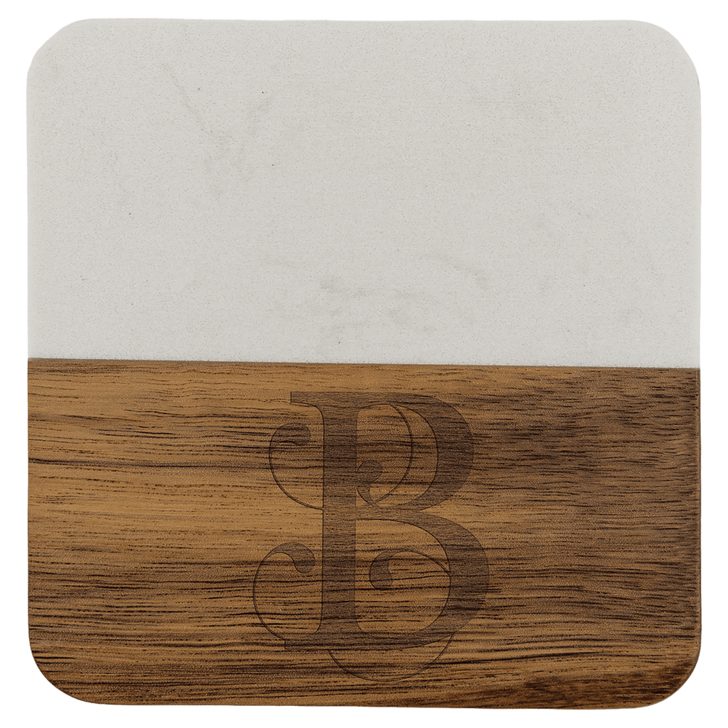 Square acacia wood coaster with white marble inlay