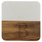 Square acacia wood coaster with white marble inlay