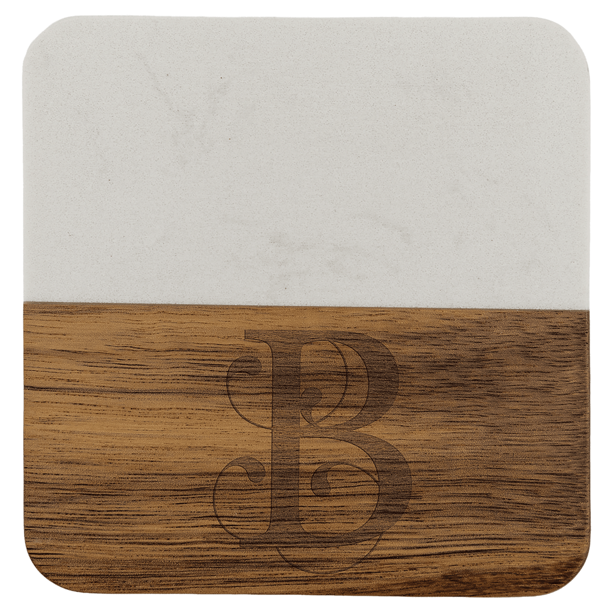 Square acacia wood coaster with white marble inlay