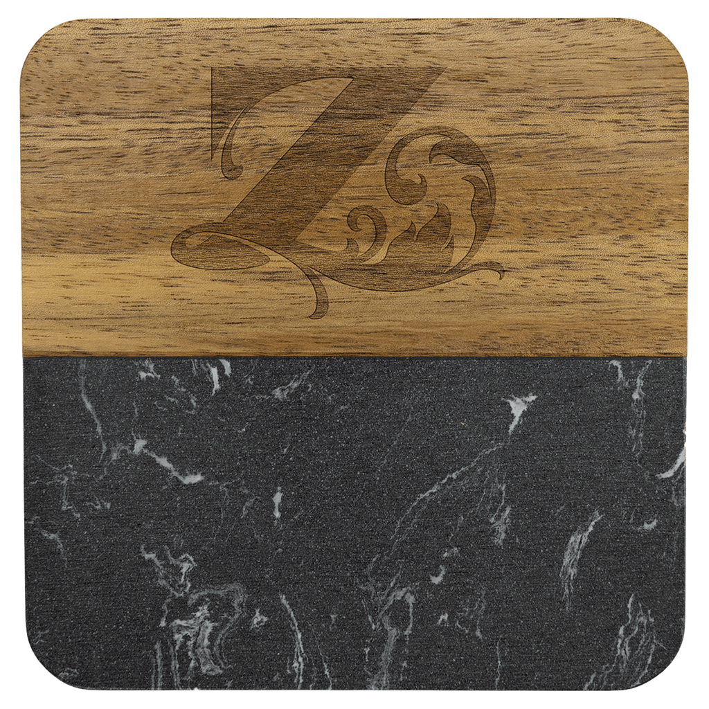 Square acacia wood coaster with black marble inlay