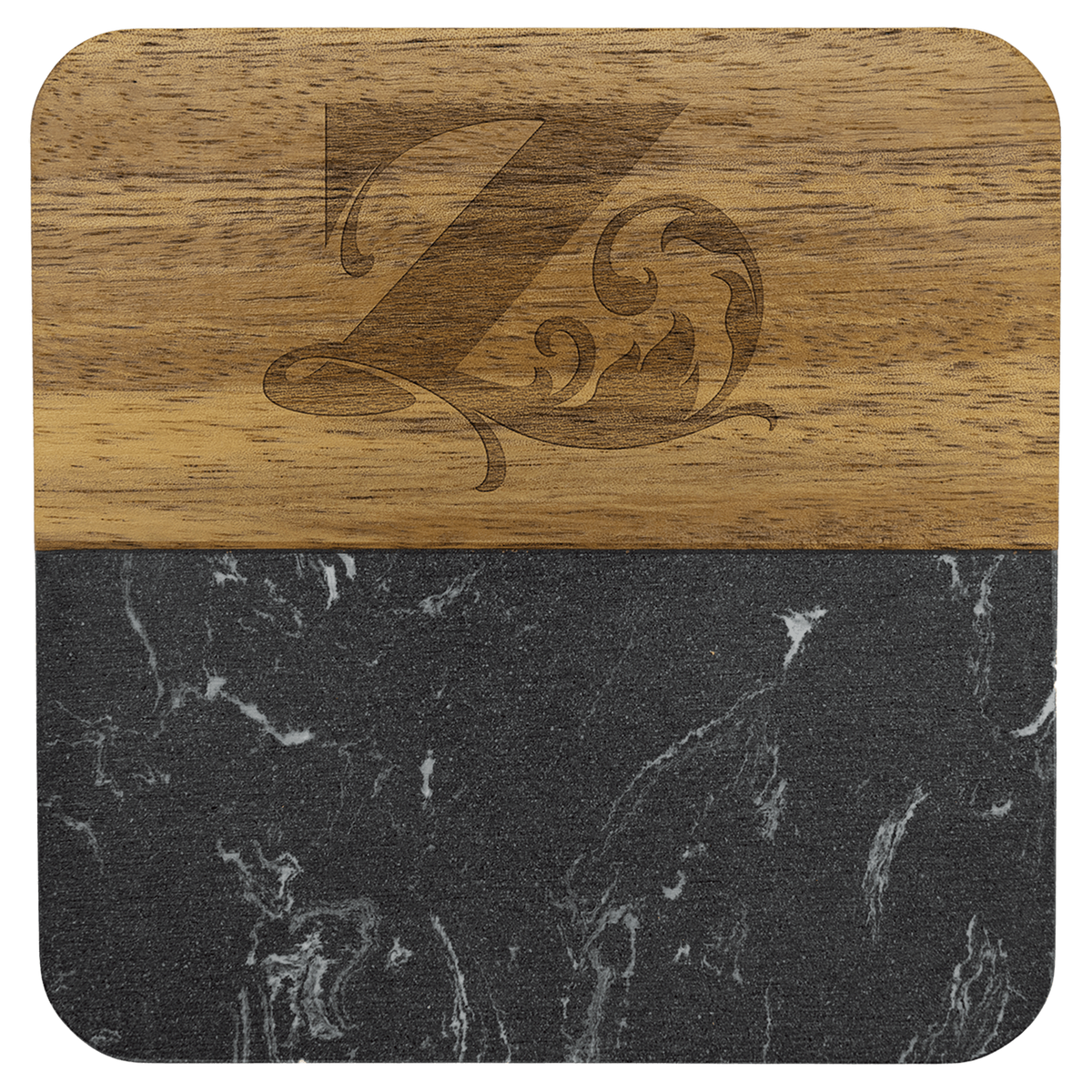 Square acacia wood coaster with black marble inlay