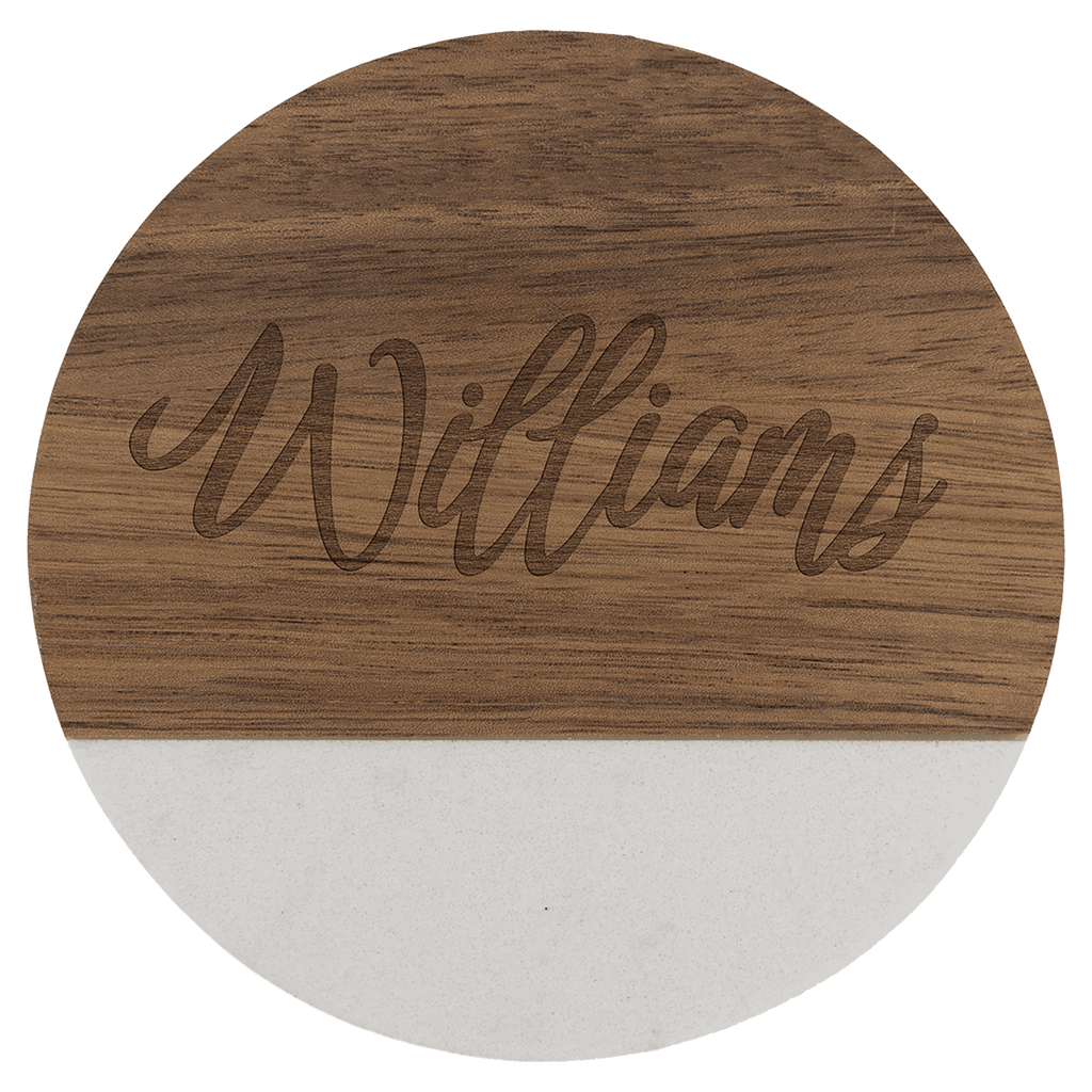 Round acacia wood coaster with white marble inlay